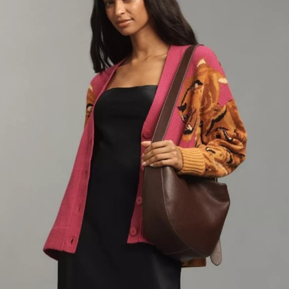 Farm Rio Anthropologie Tiger Sleeve Pink Bold Knit cardigan Sweater Size XL NWT